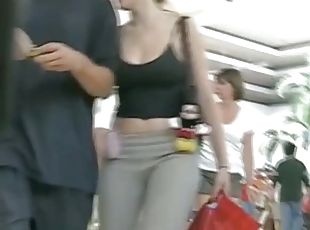 Taut grey pants on the street candid ass video