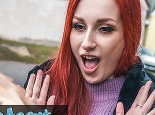 Public Agent Redhead Brit Shows Off Her Pierced Tits Before Basement Fuck Creampie