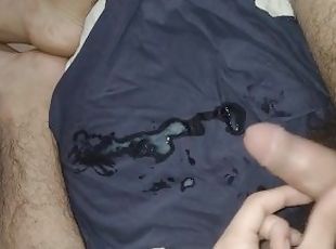 Bear cumshot on t shirt  / Blue t shirt Fat besr