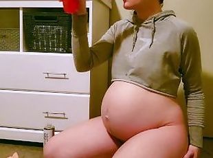 Pregnant FTM Slut Gags on Big Dildo