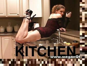 Drinking wine and cock teasing on the kitchen counter