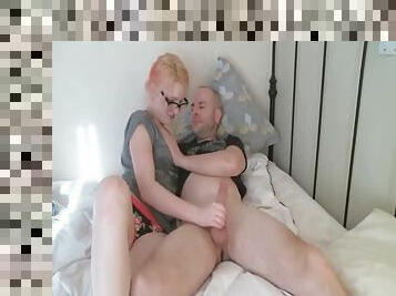 Join the inked couple at home for a great amateur blowjob