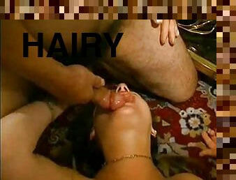 Dick fucks hairy girl in retro video