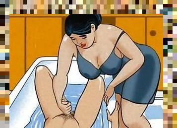 Wife  making a handjob in the bath cartoon