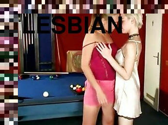 Sexy Blonde Lesbians Licking Their Cunts On The Pool Table