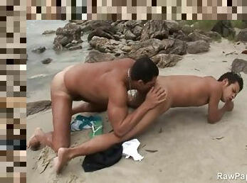 Sexy Latin guys fuck around on the beach