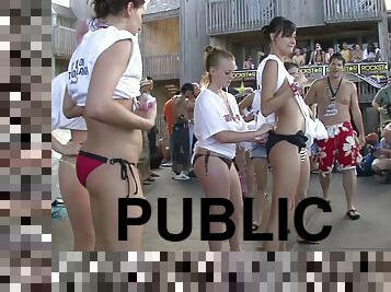 Randy sluts in public bikini party showing of ass and boobs