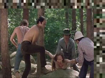 Four Horny Lumberjacks Abuse Camille Keaton Outdoors In The Forest