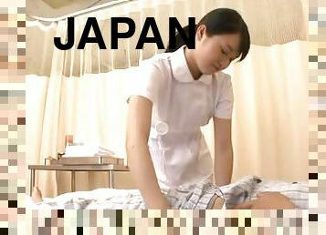 Pretty Japanese nurse gives nice handjob to a patient