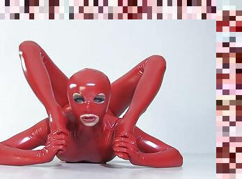 Flexible Slut In A Red Latex Catsuit - Flexible