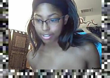 Nerdy black college babe with puffy nips on webcam