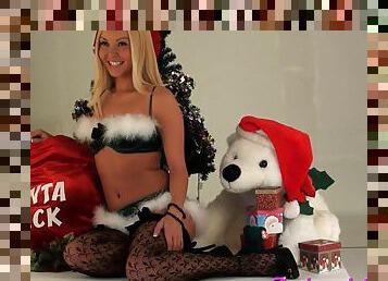 Your Christmas gift under the tree is a blonde in lingerie