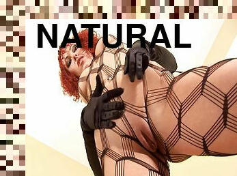 Bitchy redhead in fishnet is acting naughty