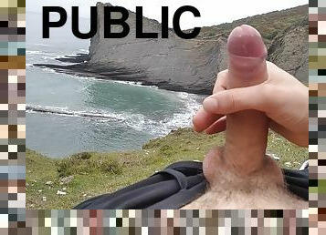 Big Beautiful Big Fat Cock Gets Handjob in Public with Gorgeous Sea Views