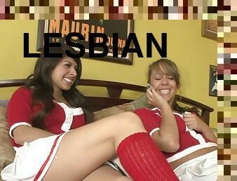 Smooth tanned college lesbians have a threesome in the dorm