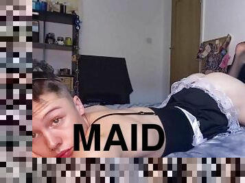 Hot Maid Femboy Plays with Ass and Teases Dick