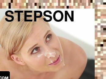 Stepson Shares Shower With His Sexy Stepmom - blonde PAWG with saggy tits gets cum on face
