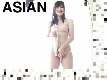 asiatique, ados, casting, solo, brunette, petits-seins