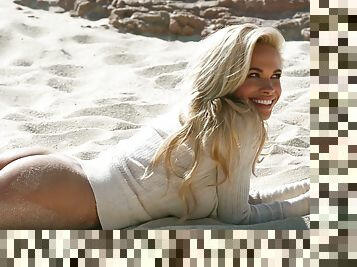 Stunning Dani Mathers shows her big boobs on a beach