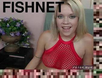 Kissy Kapri the slutty blonde in red fisnet blouse sucks big dick