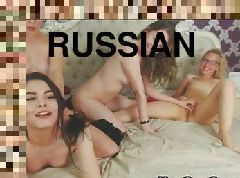 4 Young Russian Lesbians In Hot College Sex Party