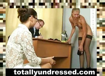 Horny Doctor & Nurse Get Their Cute Blonde Patient To Strip