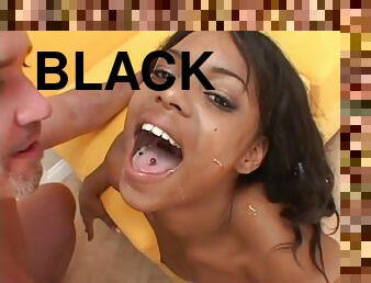 Marie Luv enjoys a mouthful of jizz after getting her black cunt banged