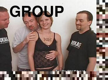 hardcore, sexe-de-groupe, hirondelle, blonde, quatuor, sperme, tatouage
