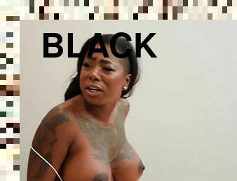 Black plumper with tattoos Gogo Fukme gets pounded by white lad