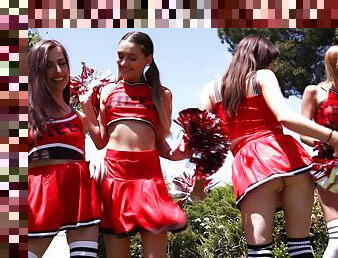 Sexy cheerleaders drop their panties to have group sex - Mia Taylor