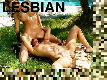 Wet lesbians Kayla Carrera and Sandy are having fun