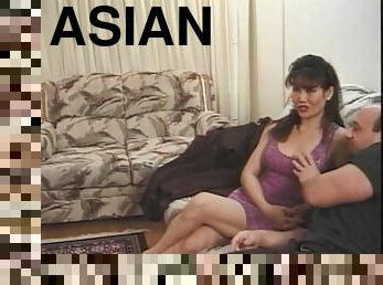 Asian hottie is fucked by old men in vintage threesome