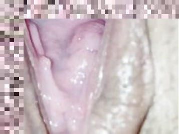 Playing in wife’s ruined pussy after BBC creampie