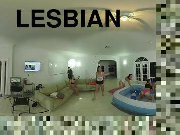 Teen Latina Lesbians Oil Wrestling With Their Big Booty Step-sisters In VR - Big tits