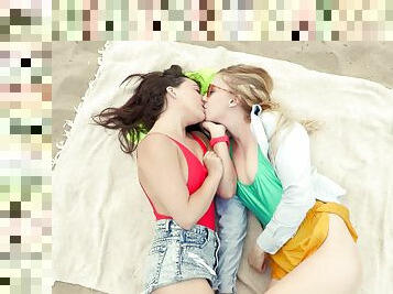 Lesbians Chloe Scott and Whitney Wright get rid of their clothes