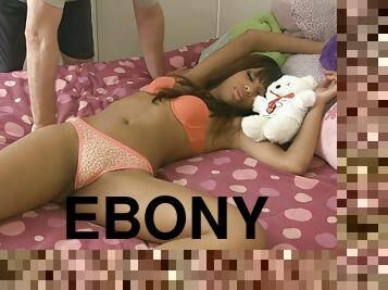 Sleeping ebony babe receives a hard dick