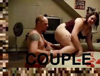 Homemade pussy-eating video with a chubby tattooed brunette
