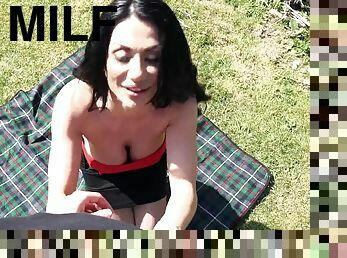POV pounding on a picnic with a sexy tattooed milf babe