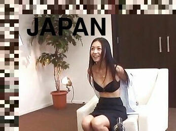 Japanese beauty strips and masturbates for the stroking guy