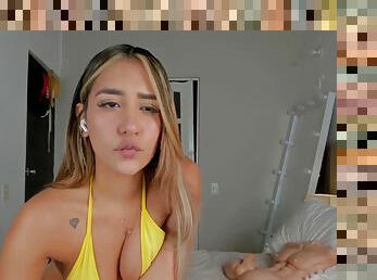 Hot babe with pikachu bikini blowjob