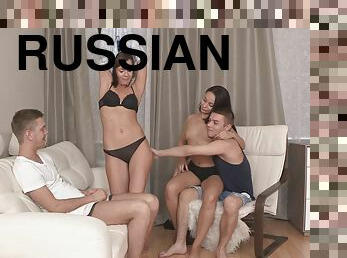 Two Russian teen couples swap and have a crazy foursome