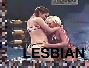 Wew female lesbian vegetable oil ring wrestling