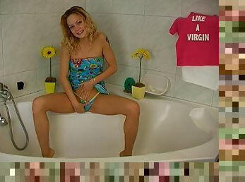 Tremendous blonde teen masturbating before bathing