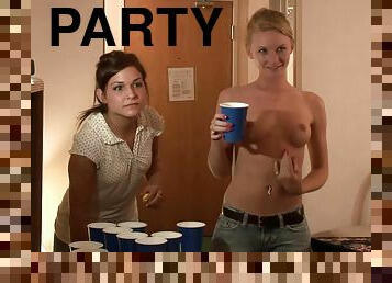 Strip beer pong in a hotel room means naked tits to ogle