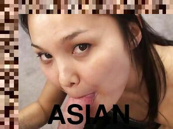 Cum hungry Asian pornstar has her face fucked in a close up pov shoot