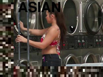 POV hardcore in the laundromat with a gorgeous Asian girl