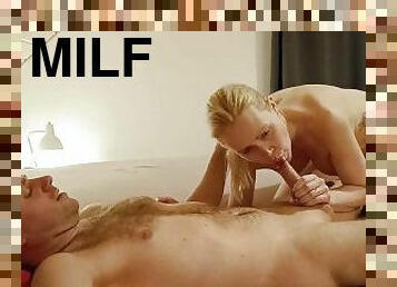 Hot danish Milf gives blowjob with cum in mouth