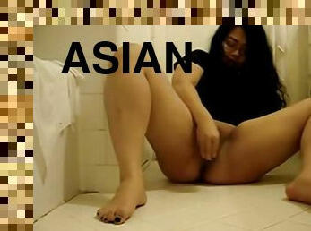 Chubby asian lost a bet in bathroom