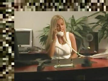 Charming lesbian blondes licking each other's pussy in the office