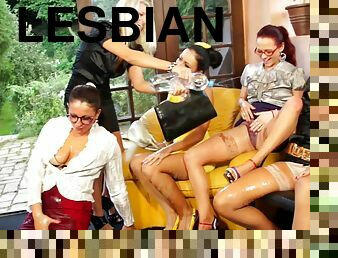 All girls party turns into a nasty lesbians orgy scene after getting drunk